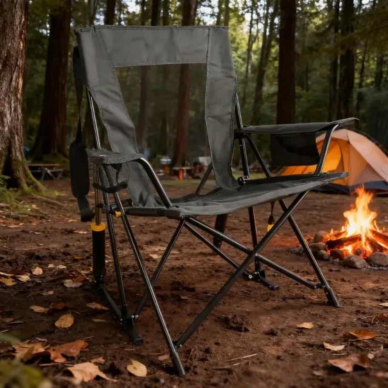 Portable Spring-Action Rocking Camping Chair with Built-in Storage