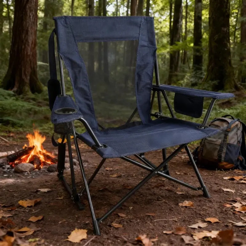 Portable Spring-Action Rocking Camping Chair with Built-in Storage