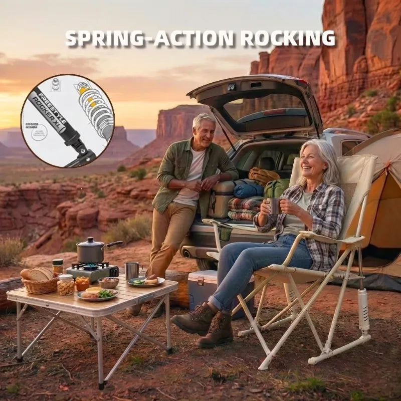 Portable Spring-Action Rocking Camping Chair with Built-in Storage
