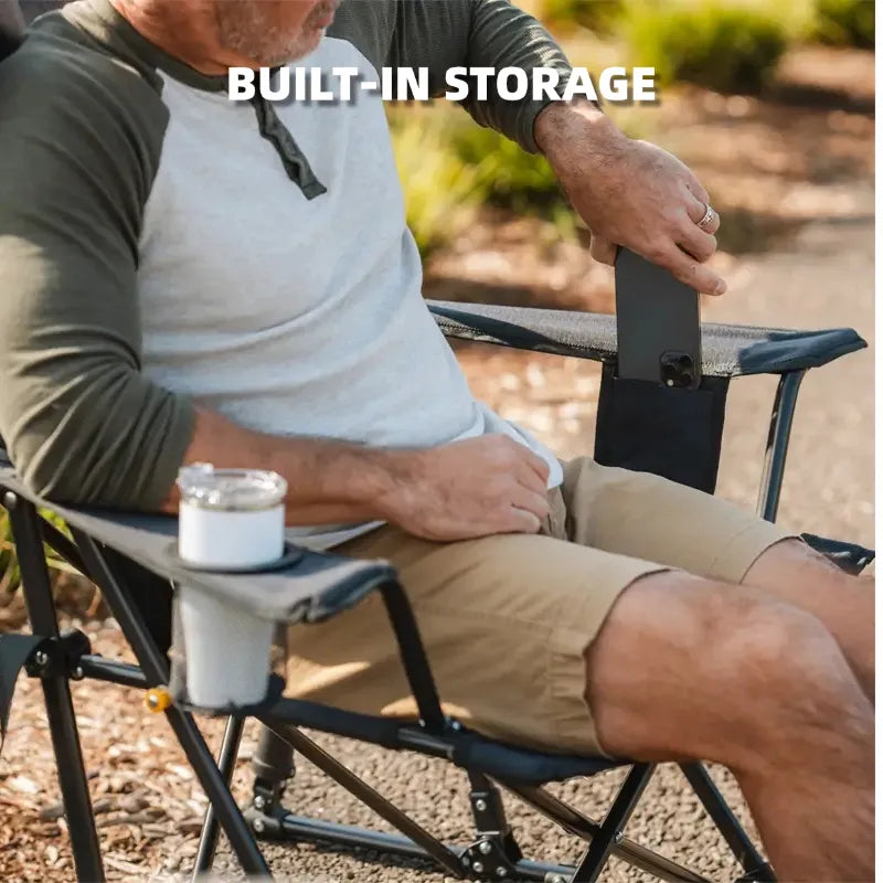 Portable Spring-Action Rocking Camping Chair with Built-in Storage