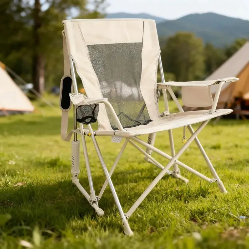 Portable Spring-Action Rocking Camping Chair with Built-in Storage